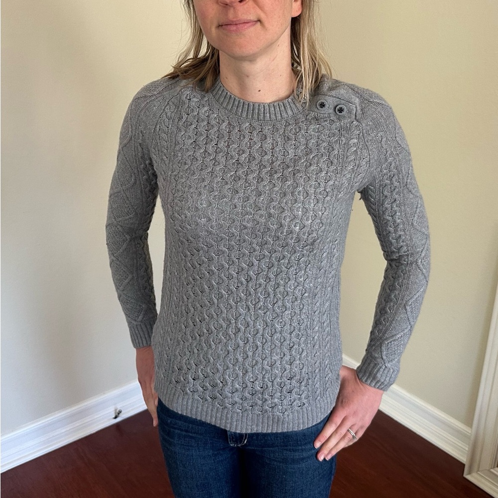 Tory Burch Gray Crew Neck Cable Knit Sweater